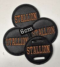 1 X 6cm Leather Stallion Bridle Disc  Badge Show Mini Horse  Black & Orange Font