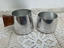 Vintage Sona J130 Metal Milk Jug With Wooden Handle & J129 Sugar Bowl Set Retro