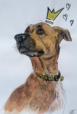 Bull Lurcher Dog Portrait Animal Original Painting Hand Painted Art 8x5.5''