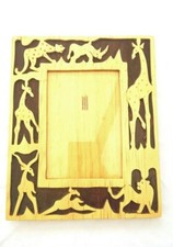 Handmade Bas Relief Wooden Photo Frame Carved with African Animals - Portrait