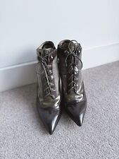 Gianmarco Lorenzi Grey Patent Leather Suede Ankle Boots Size 36 Made in Italy