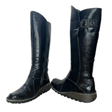 FLY LONDON MOL 2 Black Women's Sz UK 5 EU 38 Knee High Boots  Low Wedge Full Zip