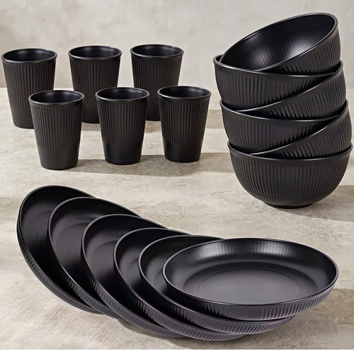 Black matt ribbed - ribbed, set