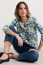 Seasalt Women's Regular Kellow 3/4 Sleeve Jersey Top Windowscape Sketch Chalk