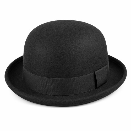 Black wool bowler hat - black,