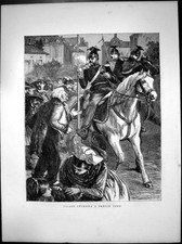 Original Old Antique Print Uhlans Entering French Town 1870 19th