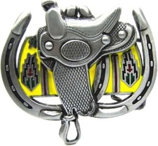 Western Cowboy Big Horse Saddle Horseshoe Heavy Metal Belt Buckle for Men
