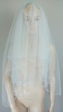 VINTAGE 70S IVORY NET DIAMANTE BEAD BRIDAL WEDDING VEIL 3 LAYER SHOULDER-WRIST