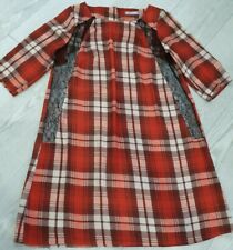 Asos Love concession orange rust check print 3/4 sleeves dress size S