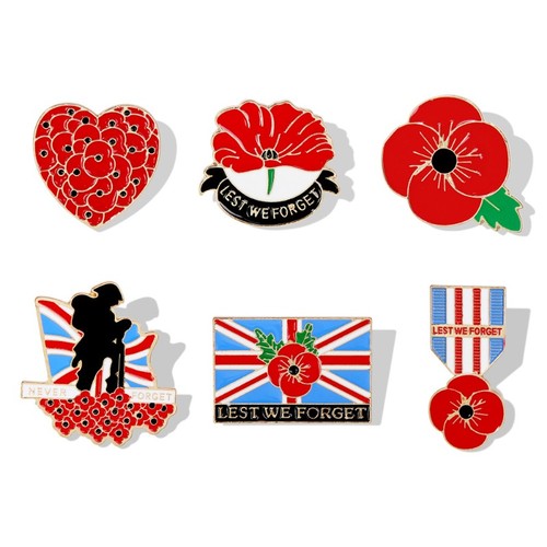 Union jack red poppies pin - union,