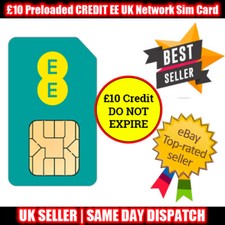 £10 CREDIT EE UK Network Sim Card Pay As You Go  - NO EXPIRY - NO CONTRACT