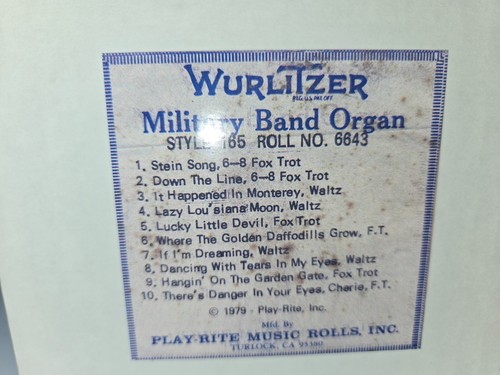 Wurlitzer 165 band organ roll - 165,