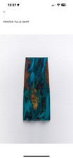 Zara Green Tulle Printed Midi Skirt Size M