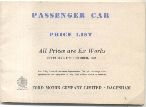 Ford price list 1956 - ford, october