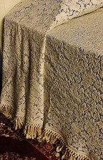 King Lace Bedspread Natural Organic Cotton 120" x 132" Victorian Rose Fringed