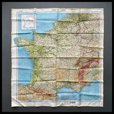WWII RAF Royal Air Force Pilots SIlk Escape Evasion Zones of France Map