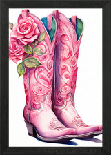 Pink Cowboy Boots 01 Framed