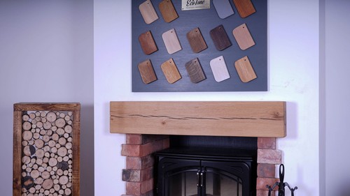 Oak fireplace beam mantel - fireplace,