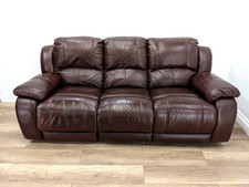 SOFA 3 Seater Manual Recliner Chocolate Brown Leather Clip On Back FREE DELIVERY