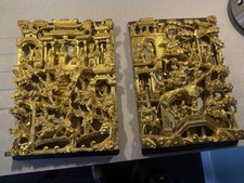 Pair asian wood carvings - pair,