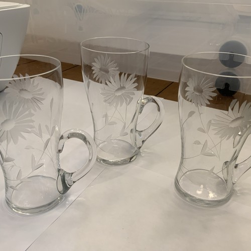 Set etched floral glass - set,