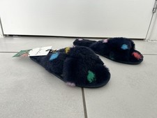 Joules Mabelle Women's Navy Spot Fluffy Slider Slippers Size 5/6 New