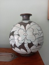 Korean Art Pottery Buncheong Slipware Flattened Flask Vase