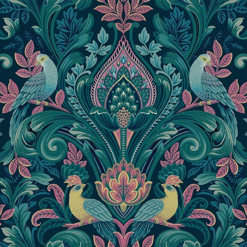 Colourful peacock damask - peacock,