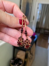 Vintage Pierced Bohemian Garnet Glass Dangle Earrings