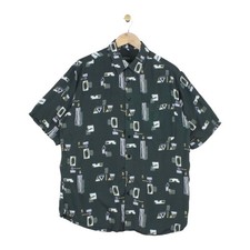 Vintage Viscose Shirt Mens Size L Green Short Sleeve Patterned Oversized