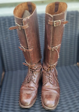 WW1 British Army Officer’s Field Tan Leather Boots with Puttees Antique UK8??