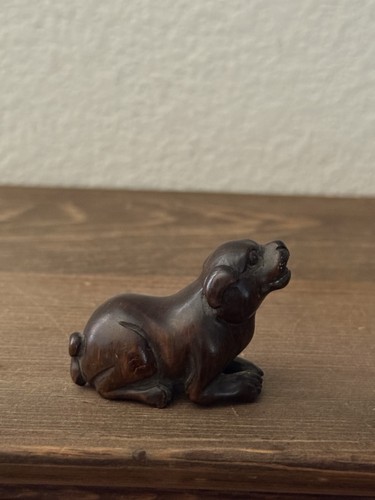 Hand carved boxwood wood dog - wood,