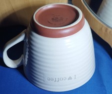  BIG Unused Coffee Mug in Beige with a Brown Stripe. I LOVE COFFEE.