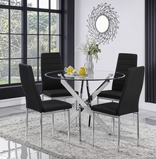 100cm Round Glass 4 Seater Dining Table and Chairs for Kitchen & Dining Room
