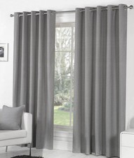 Sorbonne Charcoal Bargain Price Plain Eyelet Curtains Fully Lined
