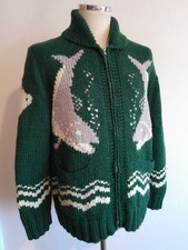 Vintage Cowichan Cardigan Sweater Mary Maxim Fish Jumper 1960s