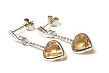 9ct White Gold Citrine Earrings 6mm Heart Drop Made in UK Gift Boxed