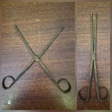 Antique Old Blacksmith Iron Scissor Fireplace Tongs Hearth Ember steel curling.