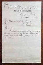 1881 J & T Dimmock & Co., Timber Merchants, Stoke upon Trent Invoice