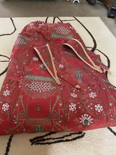 Pair vintage terracotta patterned lined curtains with tie backs  90” w x 58” l