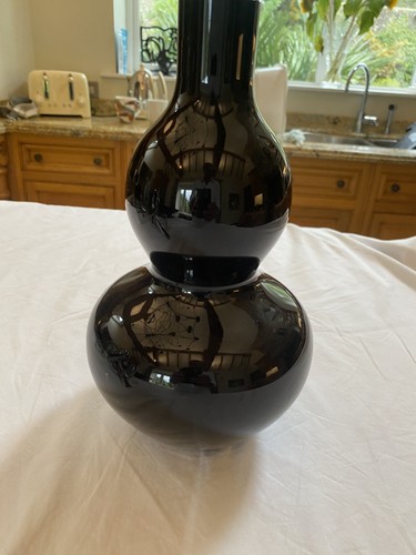 Large black glass vase - glass,