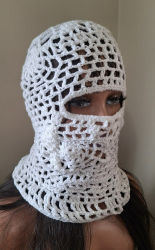 White crochet mesh balaclava - white,