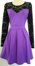 1940s 50s Rockabilly Purple Sweetheart Bodice Fit & Flare Skater Dress 12-14 