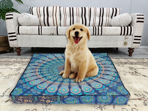 Blue peacock mandala floor - blue,