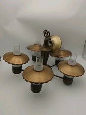 Vintage Underwriters Laboratories Brass 5 Arm Light Wagon Wheel Chandelier