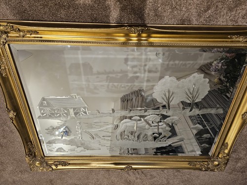 Vintage etched glass mirror - vintage,