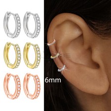 5-9MM Round Huggie Small Cubic Zirconia 925 Sterling Silver Ear Hoop Earrings 2x
