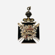 Antique 14K Gold Jeweled Knights Templar Watch Fob In Hoc Signo Vinces Masonic