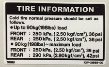 YAMAHA YZF1000 R1 TYRE CAUTION WARNING DECAL 1998 - 2000