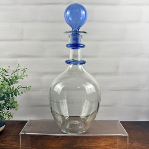 Blenko 3751d ring decanter sky - blenko,